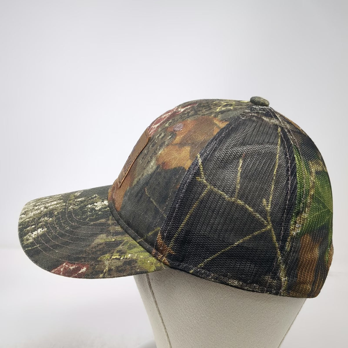 R+L Carriers Baseball Cap Green Camo One Size Mesh Back Leather Patch Hat