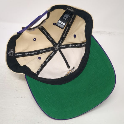 Minnesota Vikings NFL '47 5 Panel Hat Beige Purple One Size Green Under Snapback