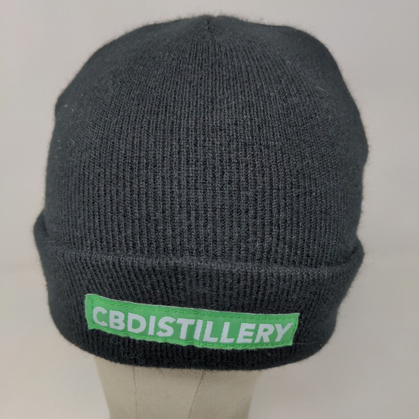 CBDistillery Men's Knit Beanie Hat Black Patch Logo 100% Acrylic