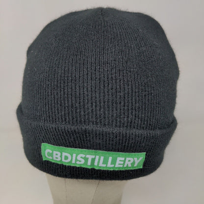 CBDistillery Men's Knit Beanie Hat Black Patch Logo 100% Acrylic