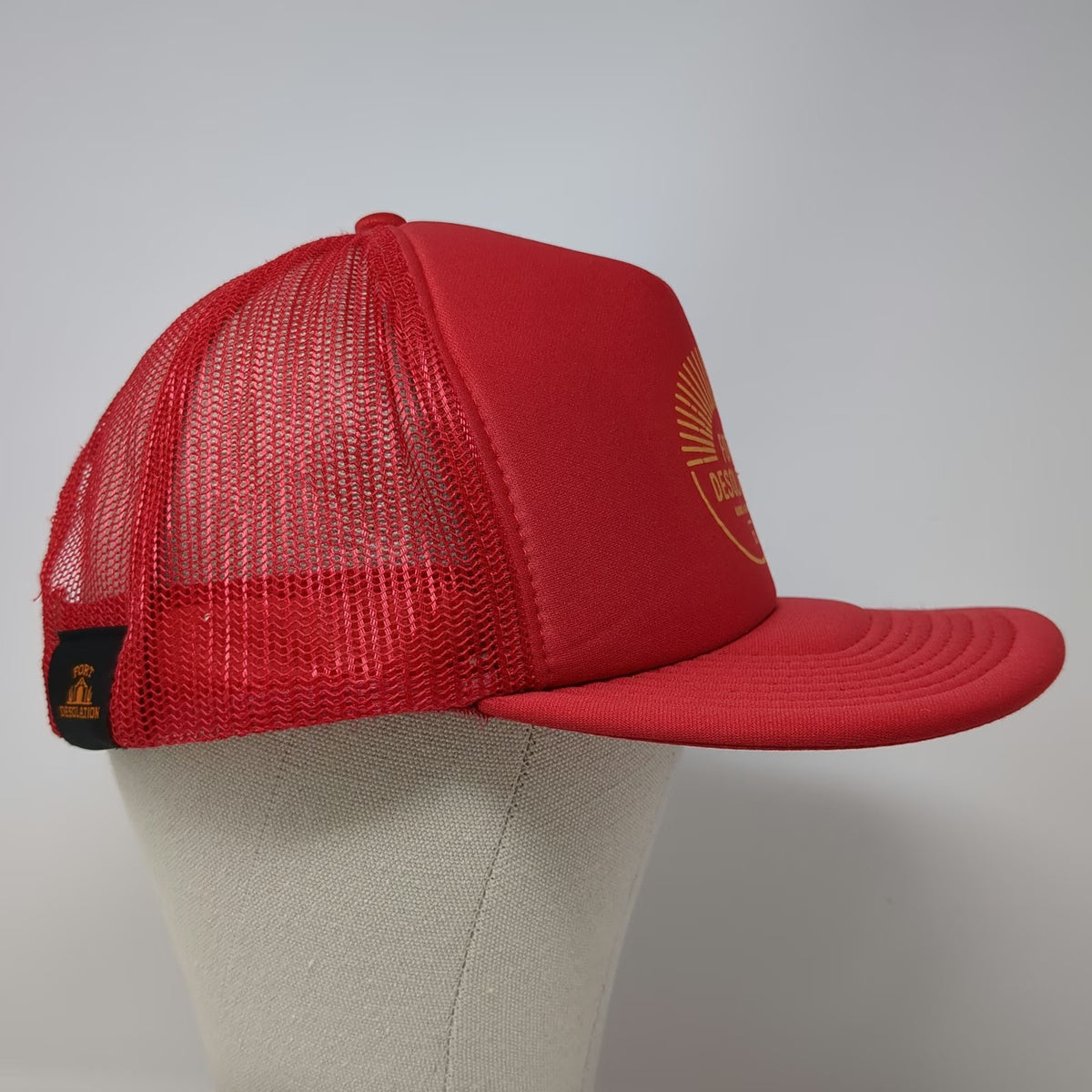 Otto Trucker Hat Red One Size Fort Desolation Goods Gatherings Mesh Snapback