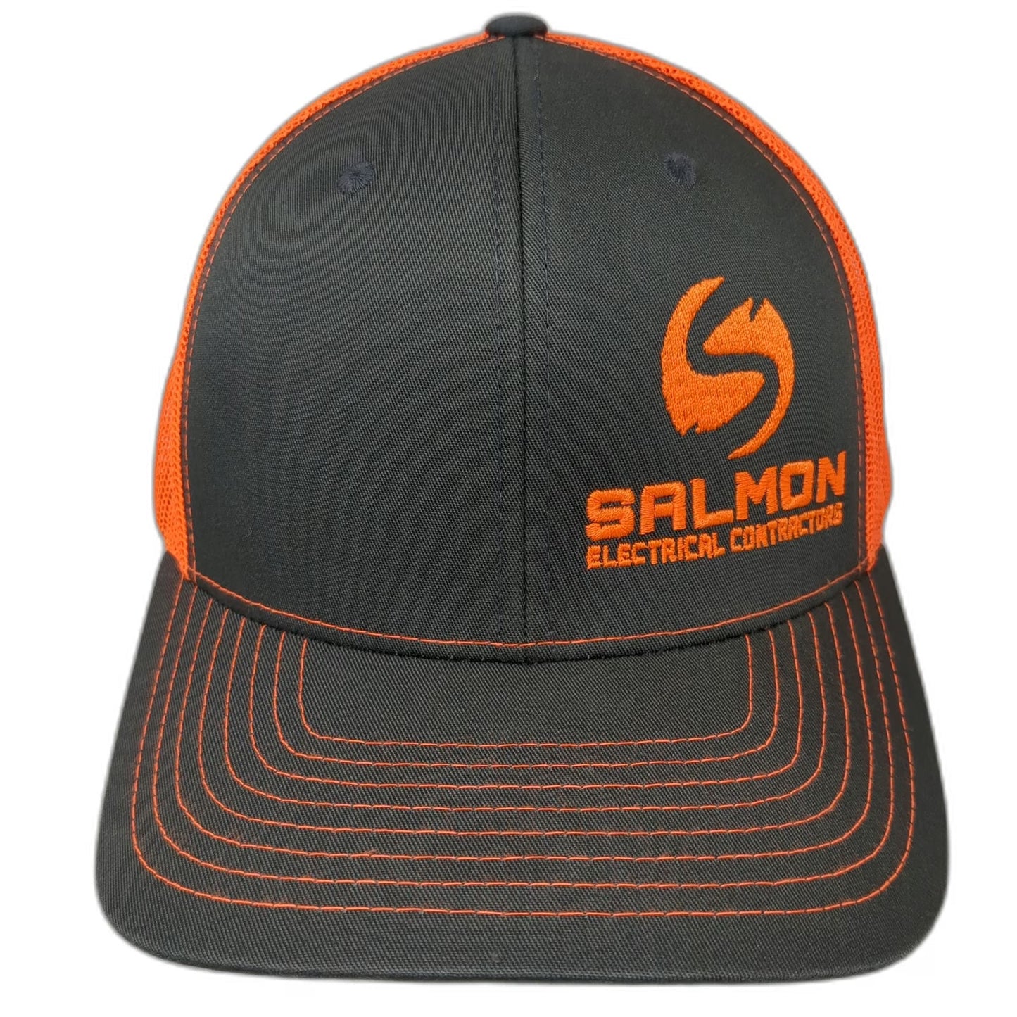 Richardson 112 Trucker Hat Salmon Electrical Contractors Gray Orange OSFM Mesh