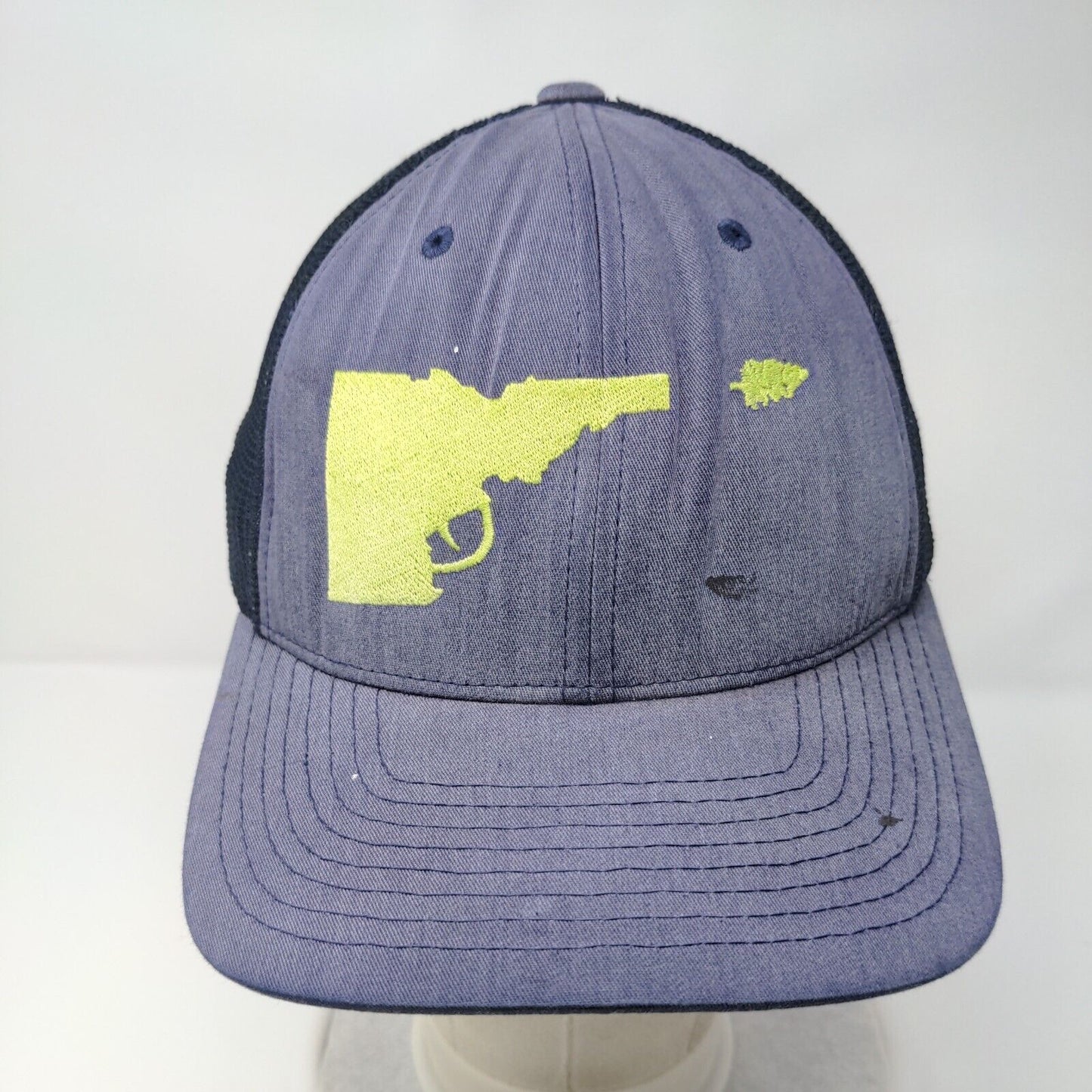 Idaho Tree Gun Fitted Trucker Hat Blue One Size Adjustable Flexfit Mesh Yupoong