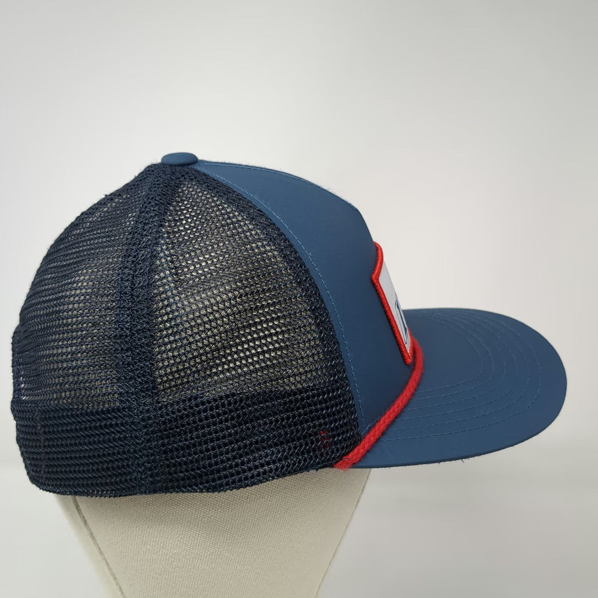 Blue Trucker Hat One Size IFSI Globe Patch Mesh Back Snapback Rope Structured