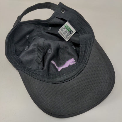 PUMA Slideback Hat Black OSFA Adjustable Embroidered Logo Vented Holes 6 Panel