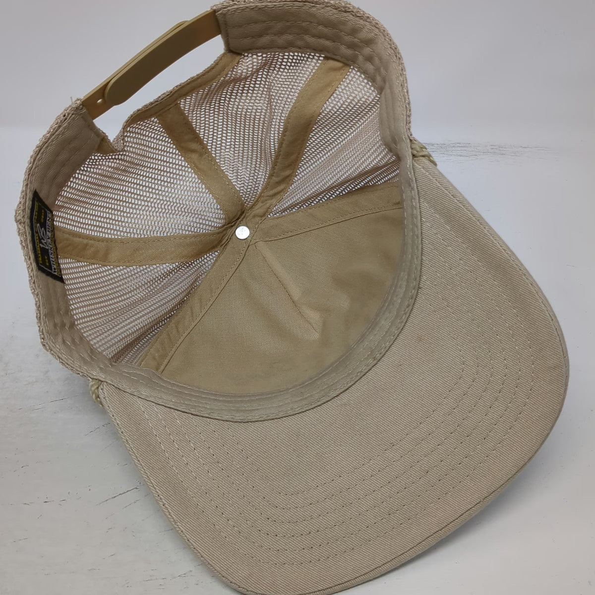 Whiskey Bent Trucker Hat Beige One Size Snapback Rope Brownsboro TX Logo Mesh