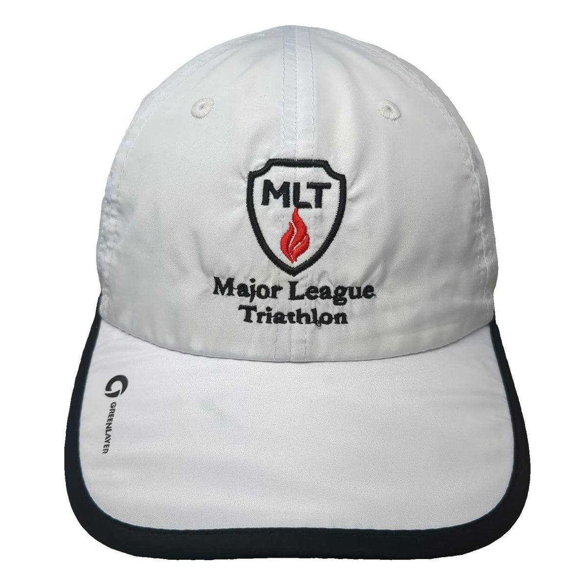 Greenlayer Major League Triathlon Hat White Baseball Cap OS Slideback Shield