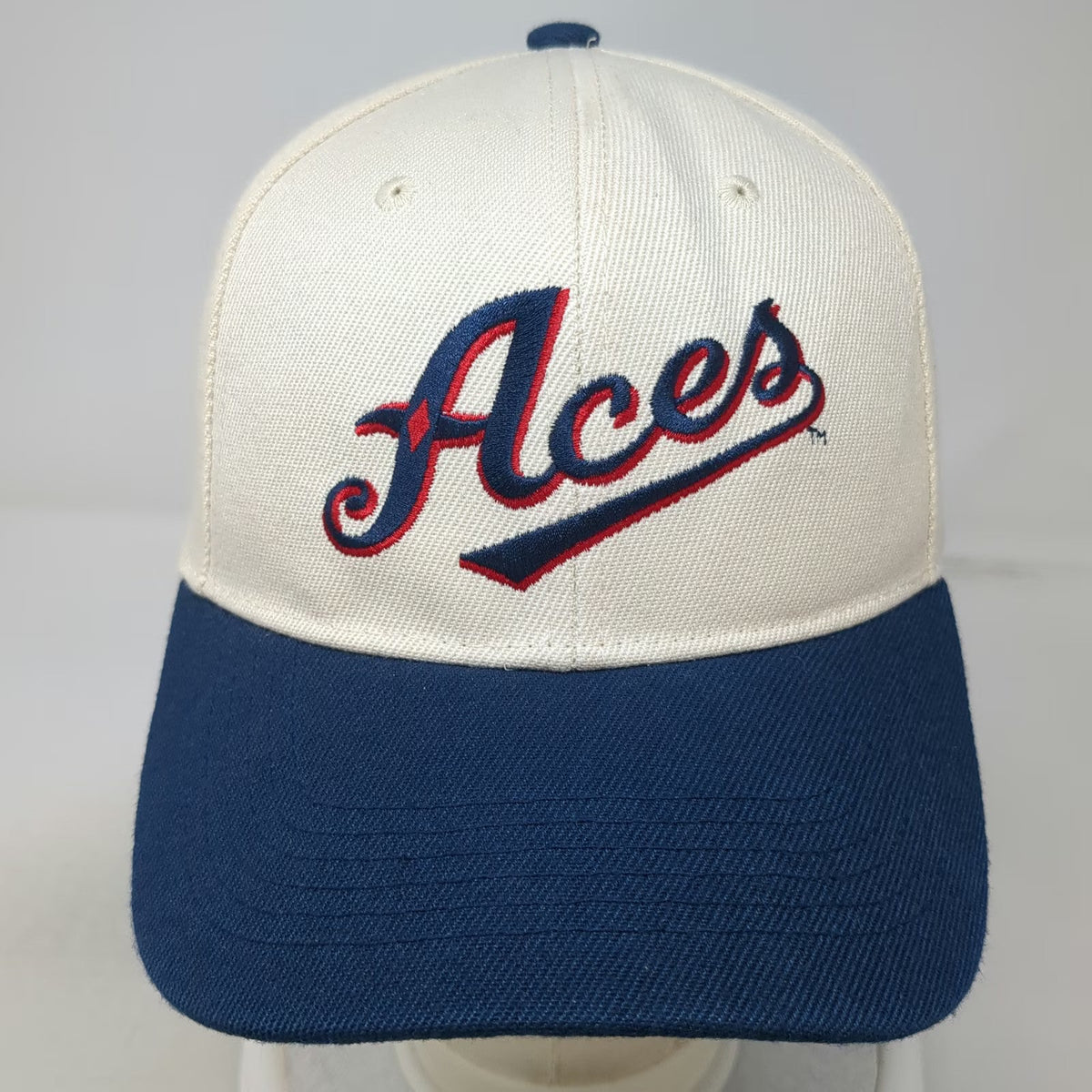 Aces Snapback Hat Beige Blue Red One Size 6 Panel Embroidery Curved Bill Cap