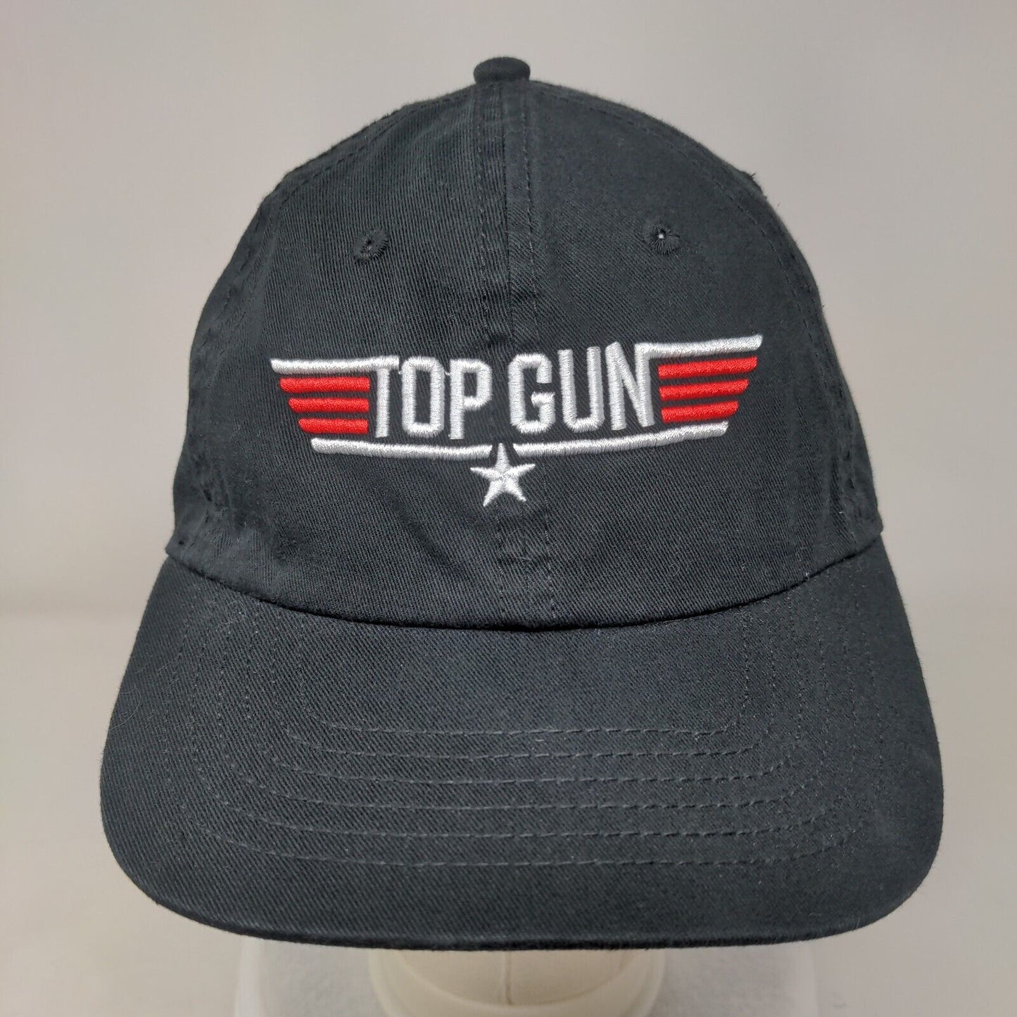 Top Gun Slideback Hat Black OSFM Adjustable Embroidered Vented Holes 6 Panel
