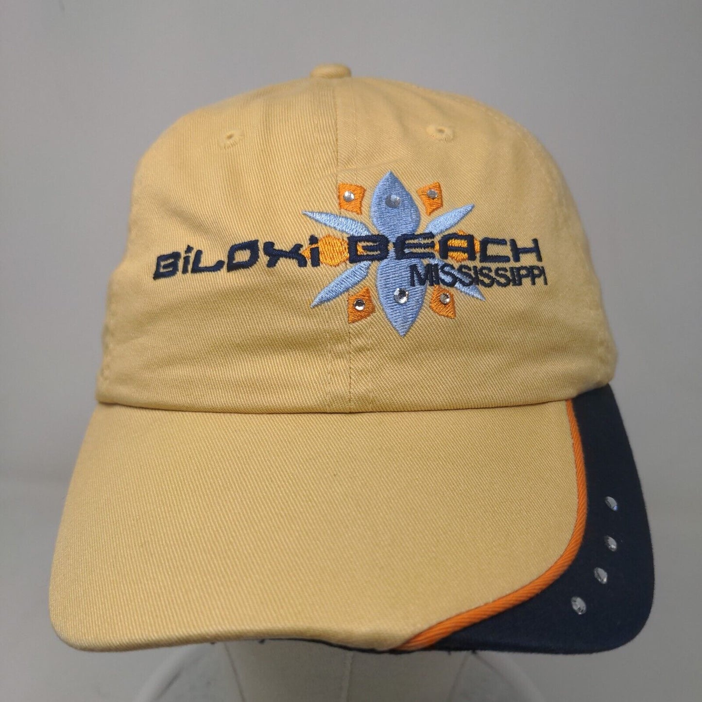 Biloxi Beach Mississippi Strapback Hat Tan OSFA Embroidered Bling Adjustable