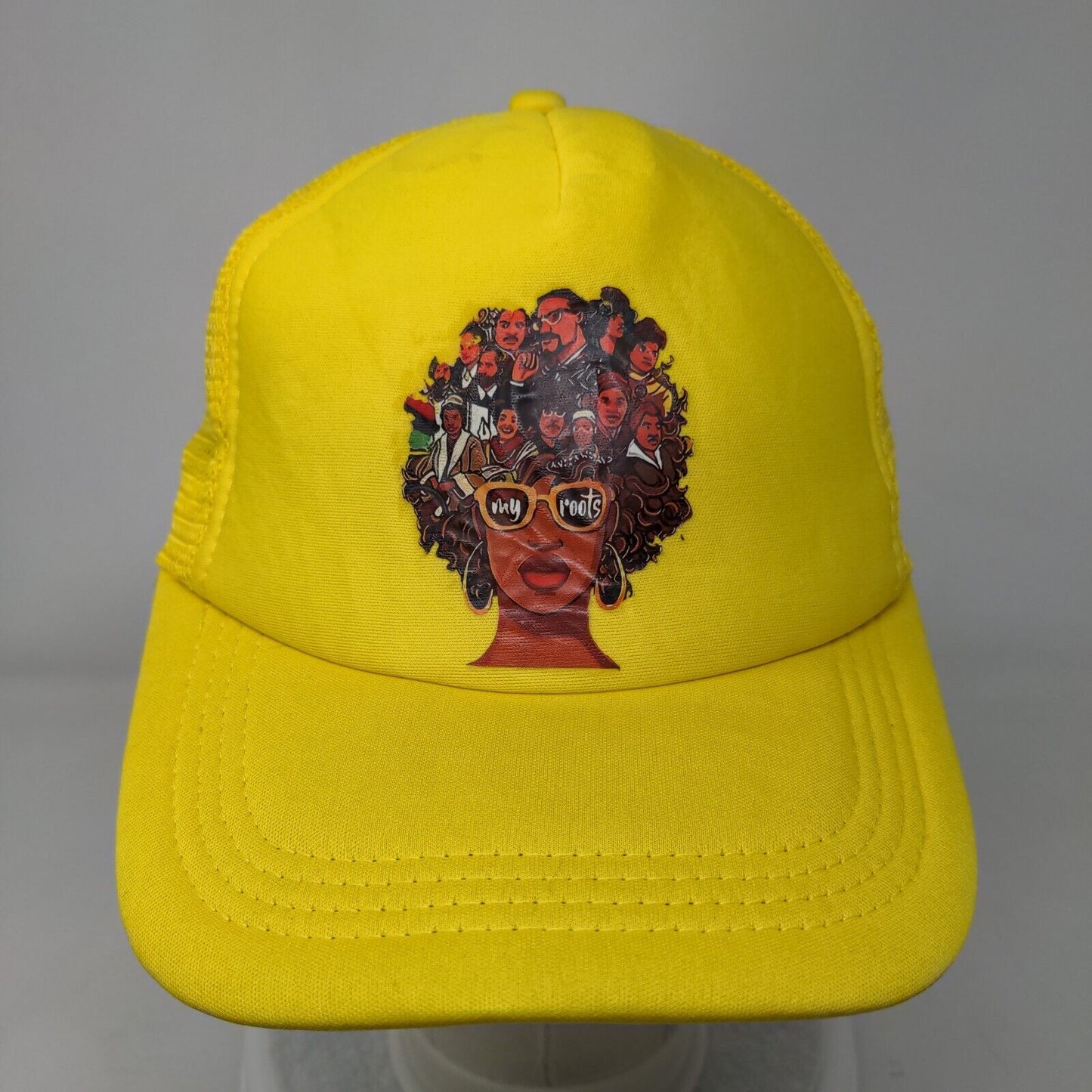 Afro Woman My Roots Snapback Mesh Back Trucker Hat Yellow One Size
