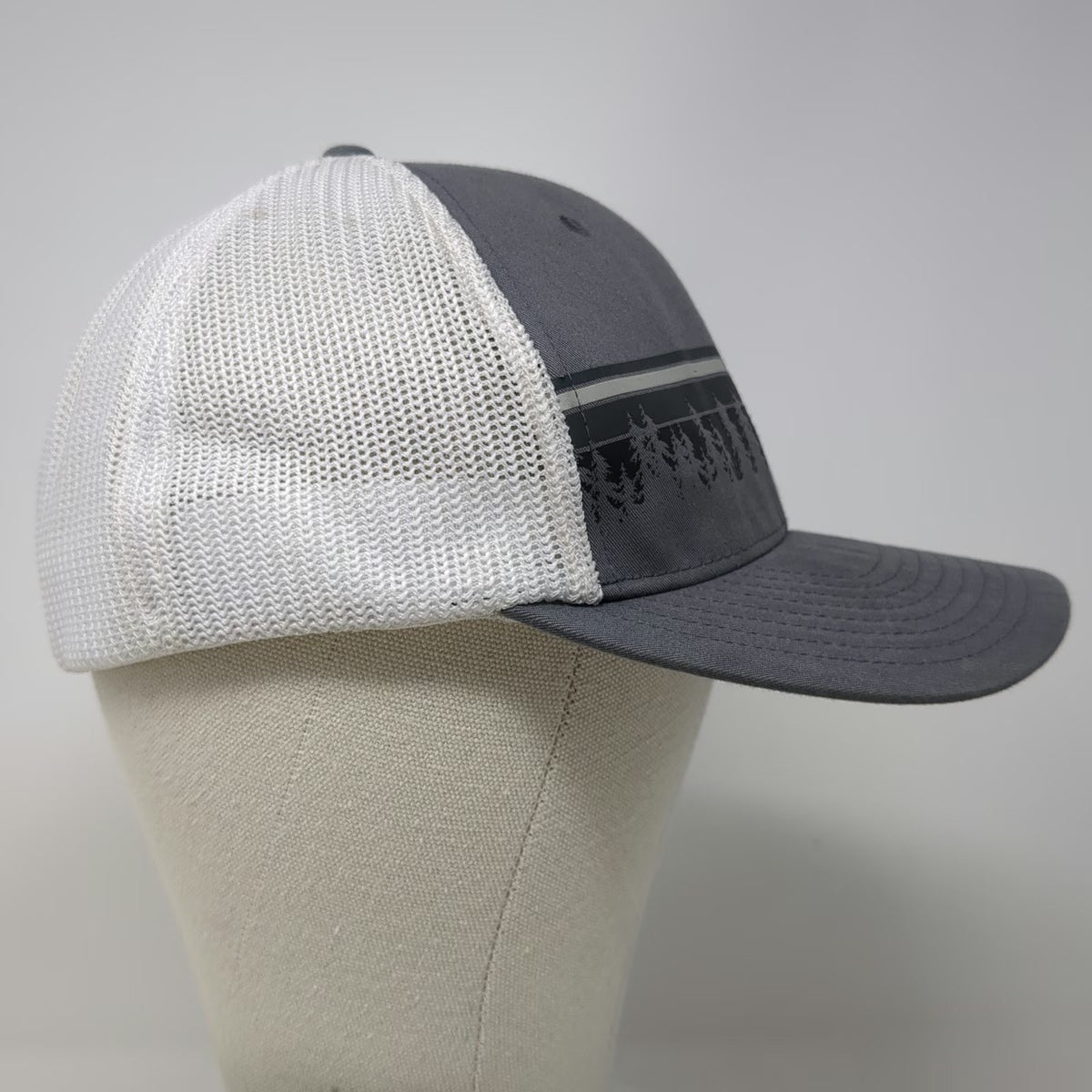 Columbia Baseball Cap Gray XL Hat Mesh Back Treeline Forest Graphic Stretch Fit