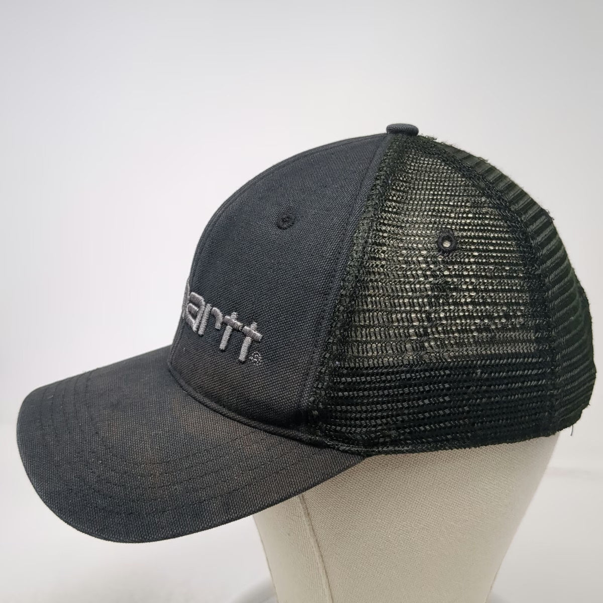 Carhartt Trucker Hat Black Gray One Size Snapback Mesh Logo Embroidered Work