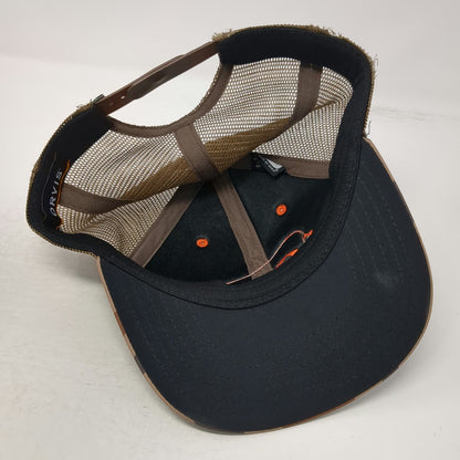 Orvis Trucker Hat Brown Camo One Size Orange Fly Fishing Logo Mesh Snapback