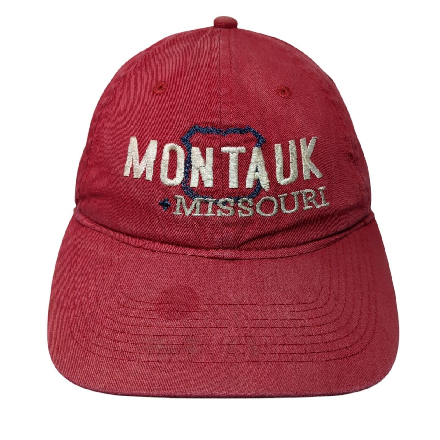 Montauk Missouri Strapback Hat Red One Size Adjustable Embroidered