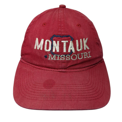Montauk Missouri Strapback Hat Red One Size Adjustable Embroidered