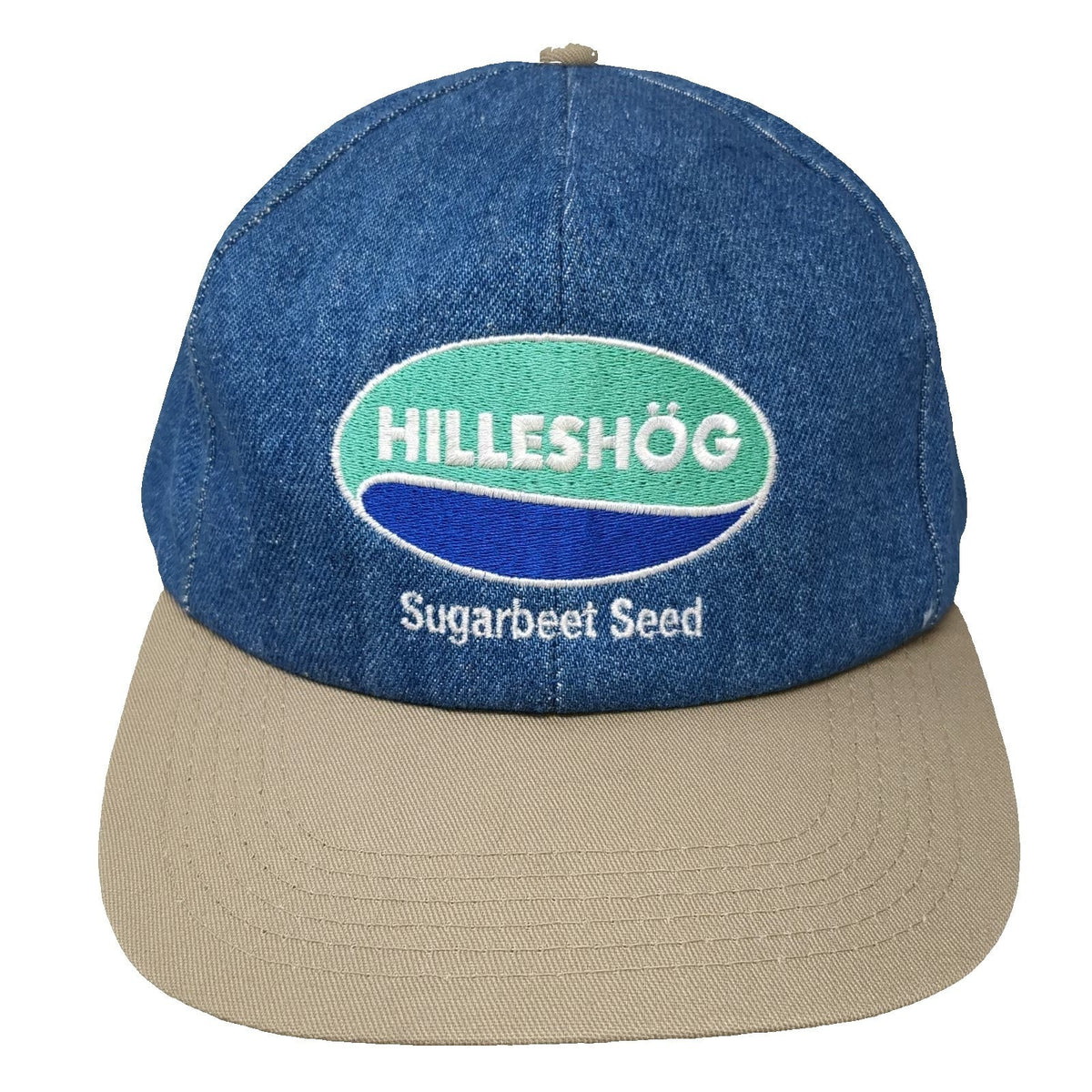 K-Products Snapback Hat Blue Beige OS Hilleshog Sugarbeet Seed Denim Vintage