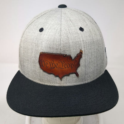Yupoong Snapback Hat Gray OSFM We The People US Map Leather Patch Green Under