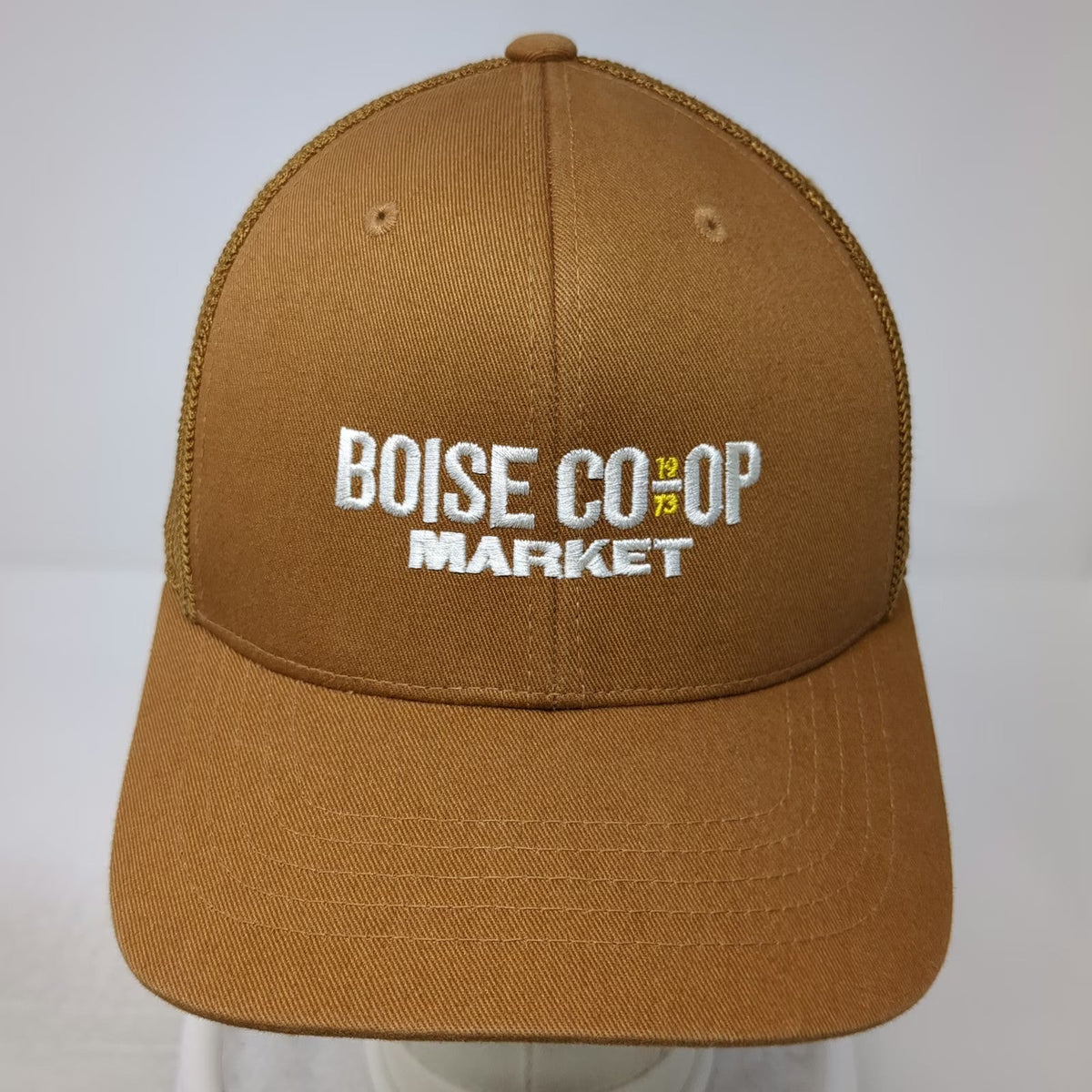 Carhartt Trucker Hat Brown One Size Boise Co-op Market Mesh Snapback Logo 1973