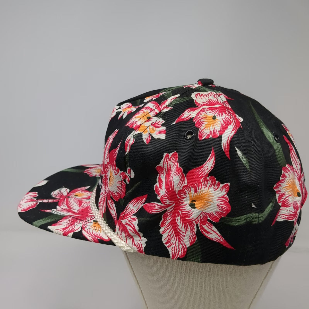 San Sun C.H. Dredge & Company Trucker Black Floral Rope Snapback Hat Vintage