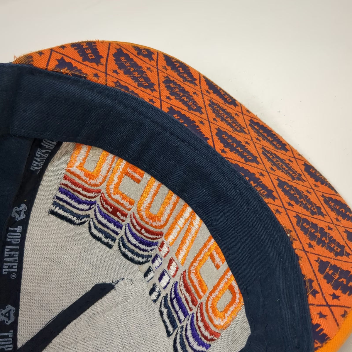 Top Level 5 Panel Blue Orange Denver One Size 3D Puff Embroidery Flat Brim Hat