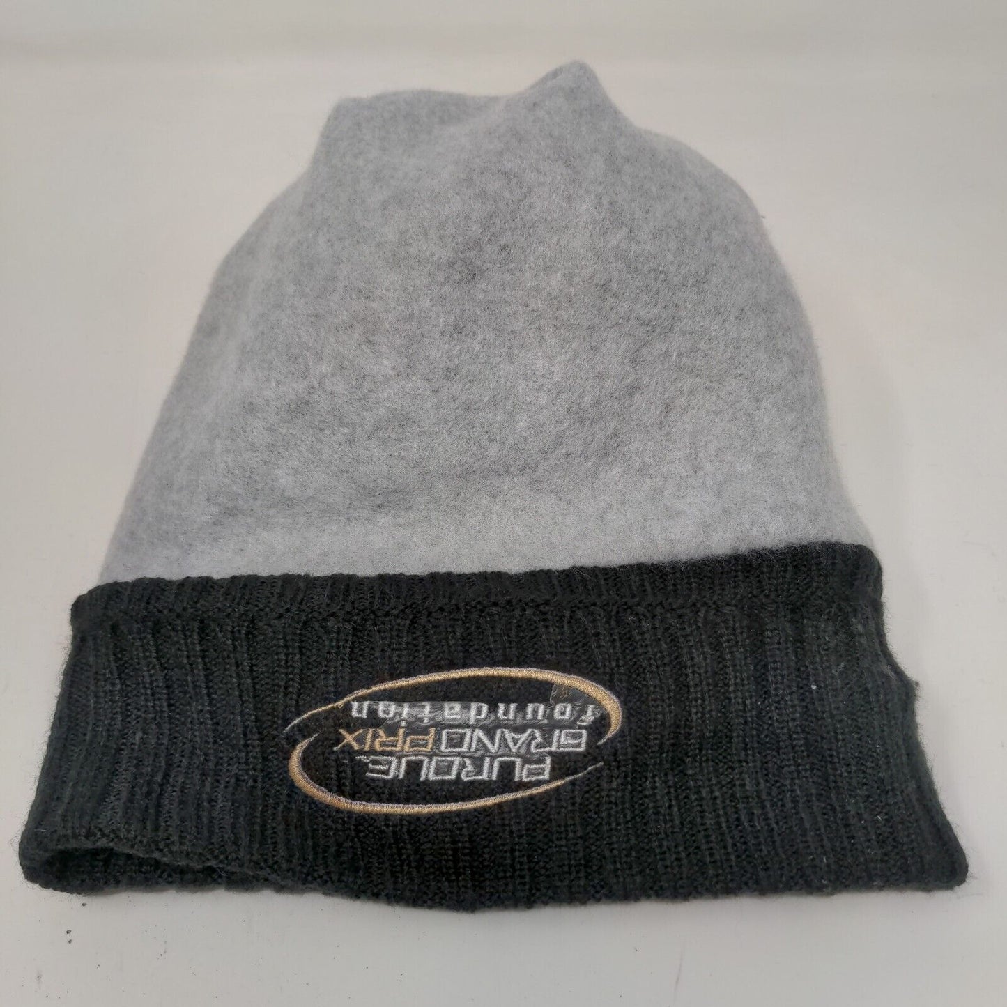 New Era Mens Knit Beanie Hat Gray Black Embroidered Purdue Grand Prix Foundation
