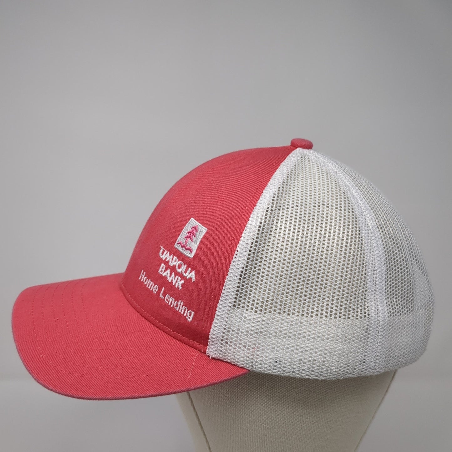 Umpqua Bank Home Lending Trucker Hat Red OS Adjustable Mesh Back Outdoor Cap