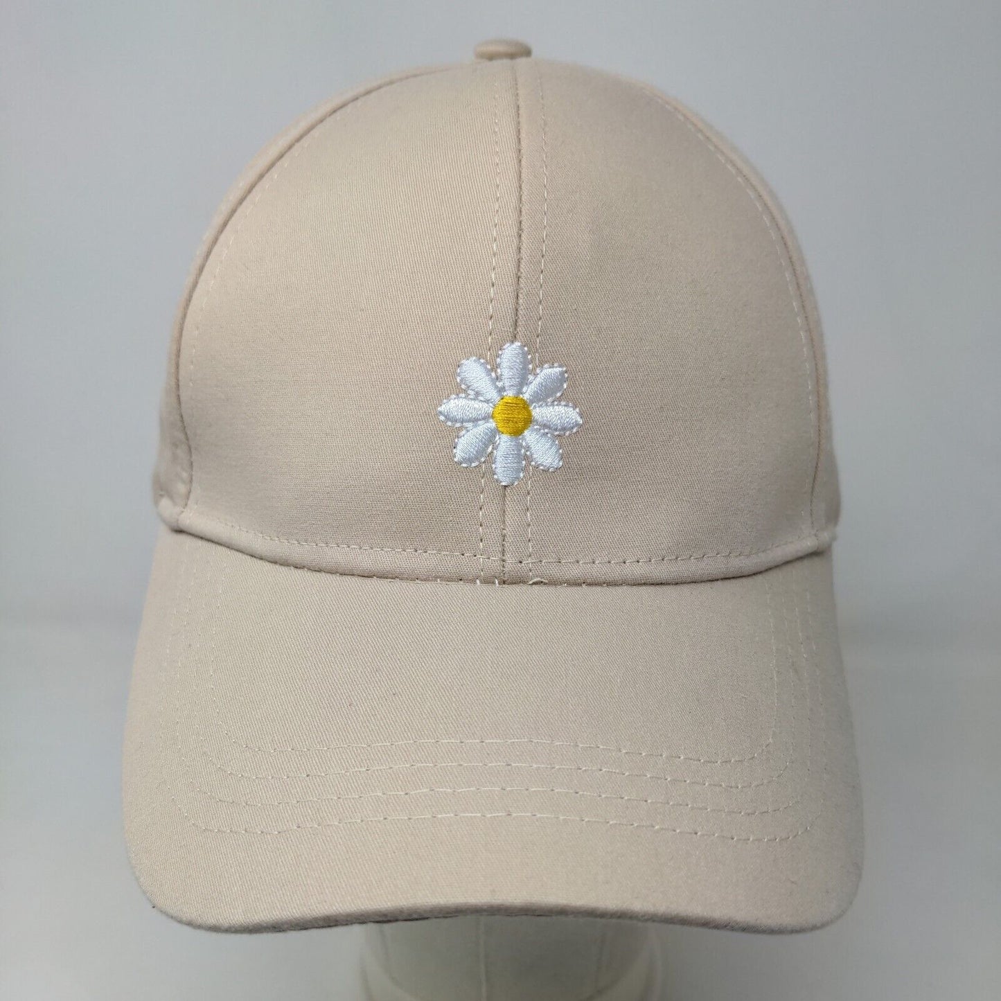 Unbranded Women's Slideback Hat Tan Adjustable Embroidered Flower Logo Cotton