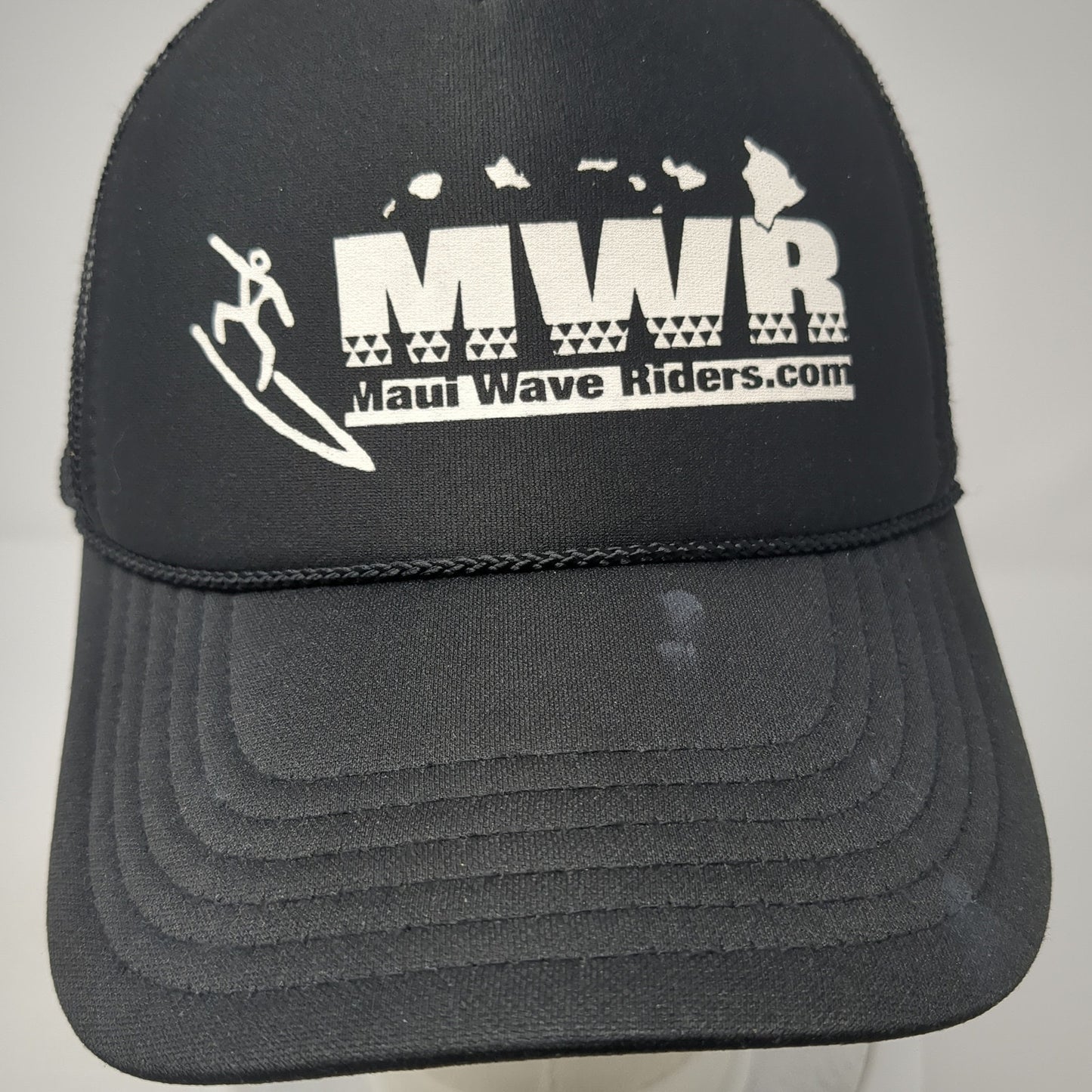 MWR Maui Wave Riders Snapback Trucker Hat Black One Size Mesh Back