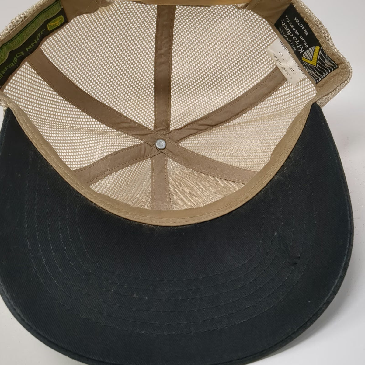 John Deere Trucker Hat Beige One Size Mesh Back Snapback Logo K-Products Work
