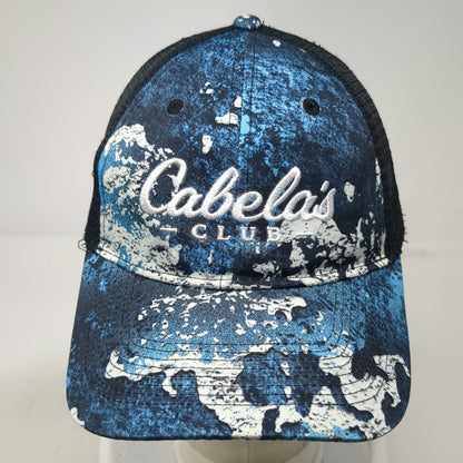 Cabela's Trucker Hat Blue Black White OSFM Mesh Back Snapback Distressed Logo
