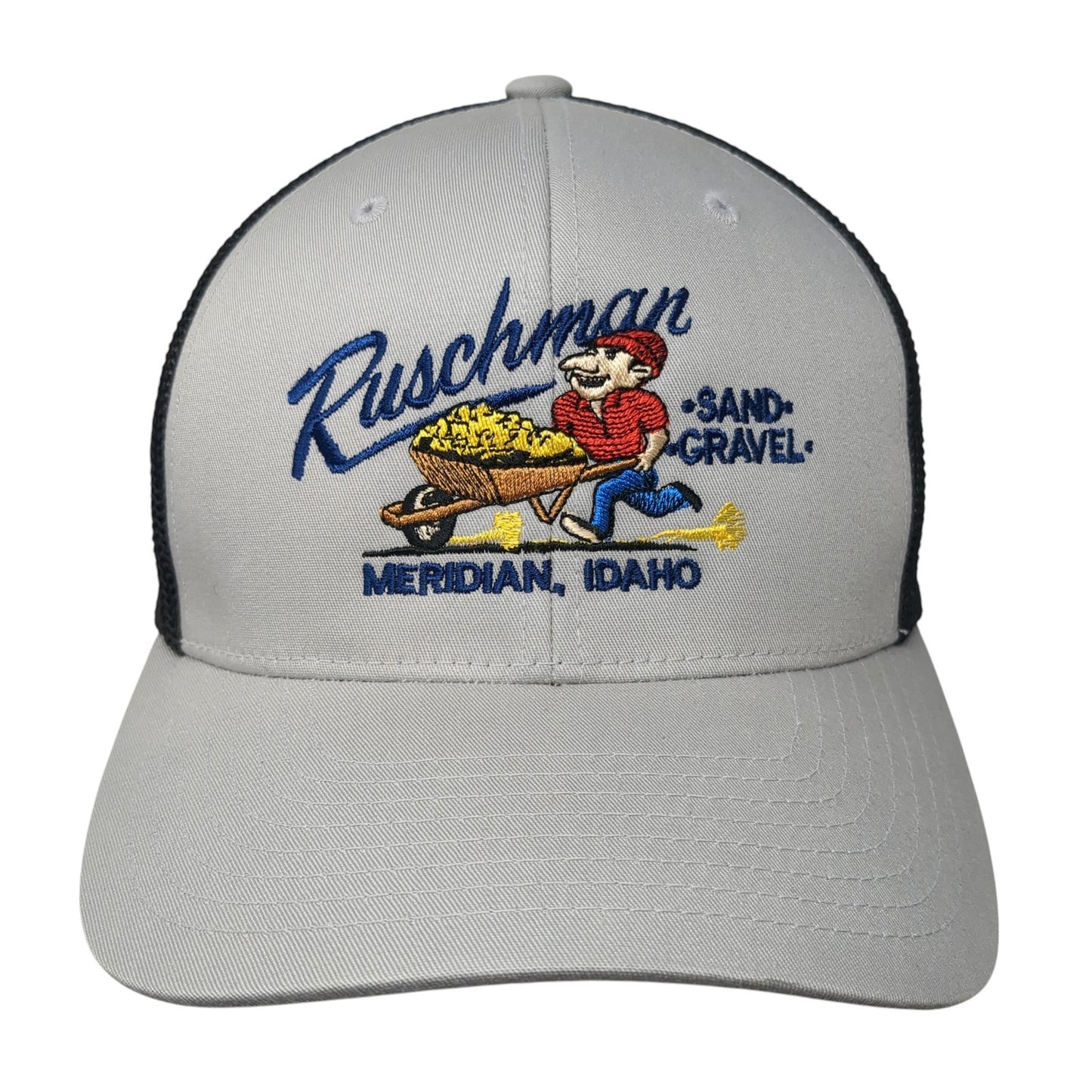 Ruschman Sand Gravel Fitted Mesh Back Trucker Hat Gray Medium Flexfit