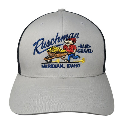Ruschman Sand Gravel Fitted Mesh Back Trucker Hat Gray Medium Flexfit