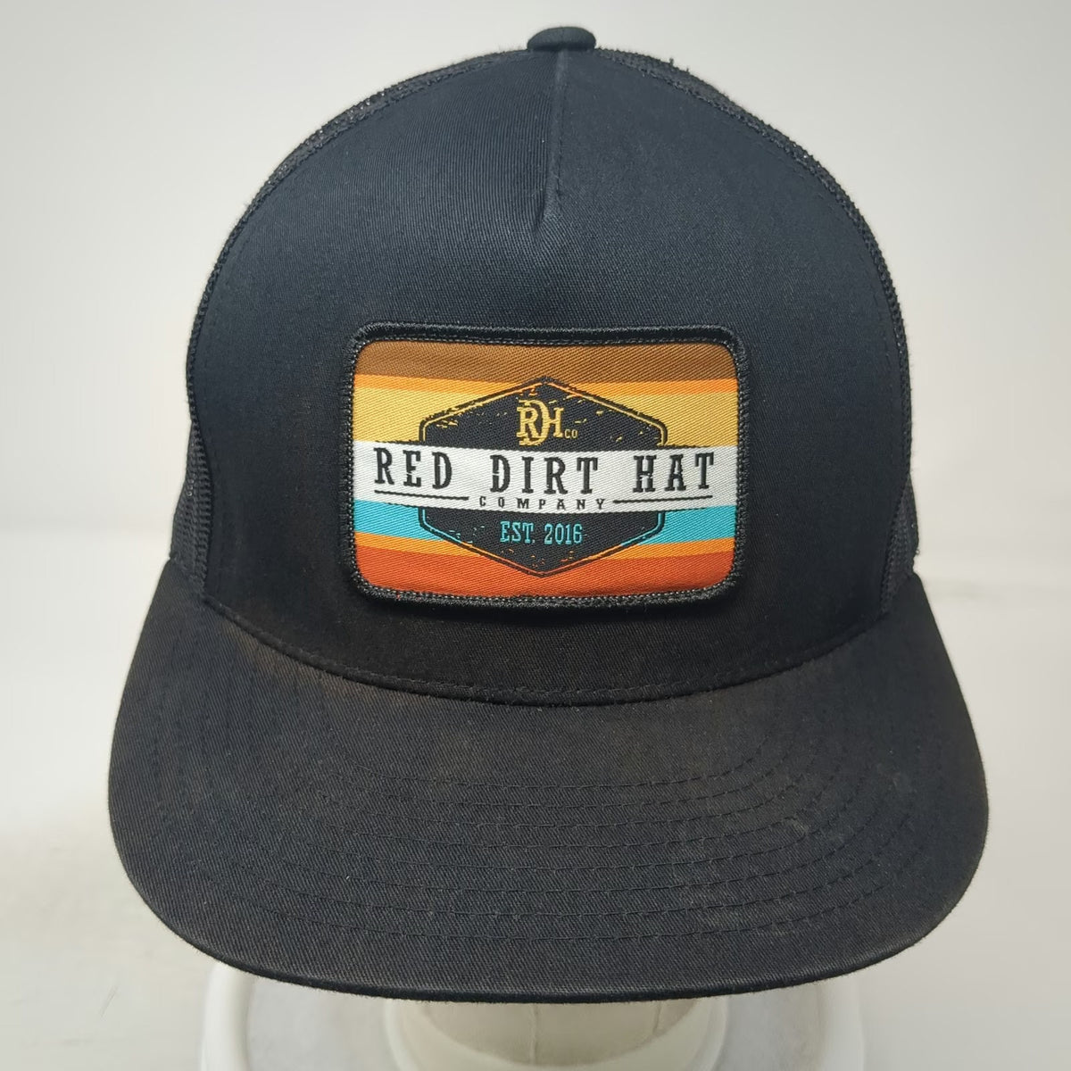 Red Dirt Hat Company Trucker Hat Black One Size Snapback Patch Logo Mesh Back