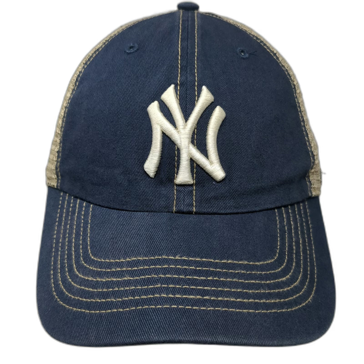 '47 New York Yankees MLB Blue One Size Trucker Hat Mesh Snapback Green Brim