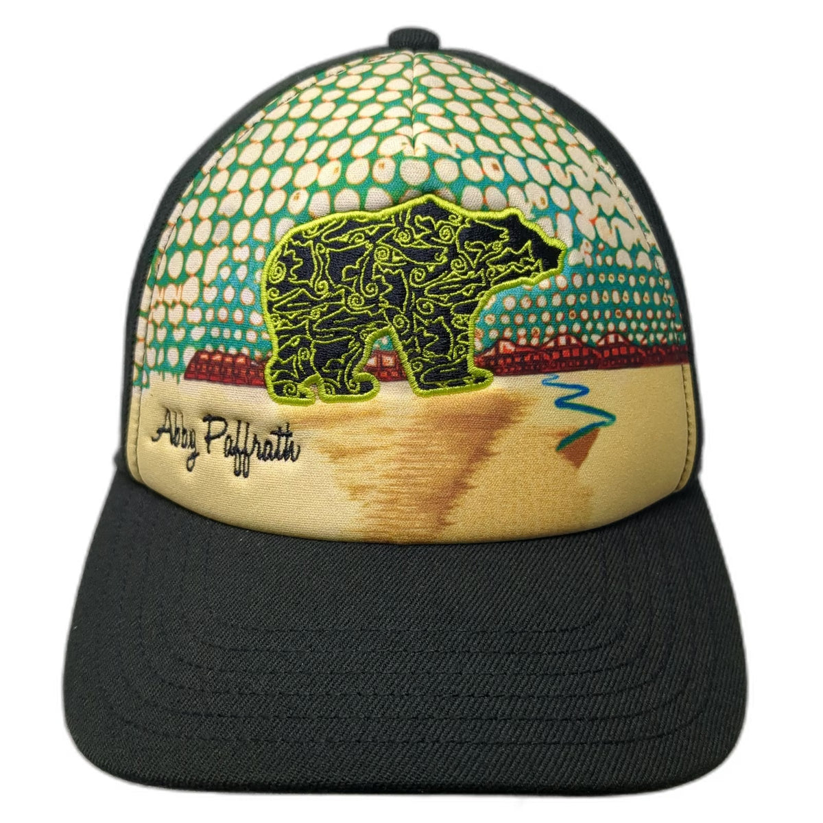 Art 4 All Abby Paffrath 5 Panel Black Green One Size Bear Landscape Mesh Hat