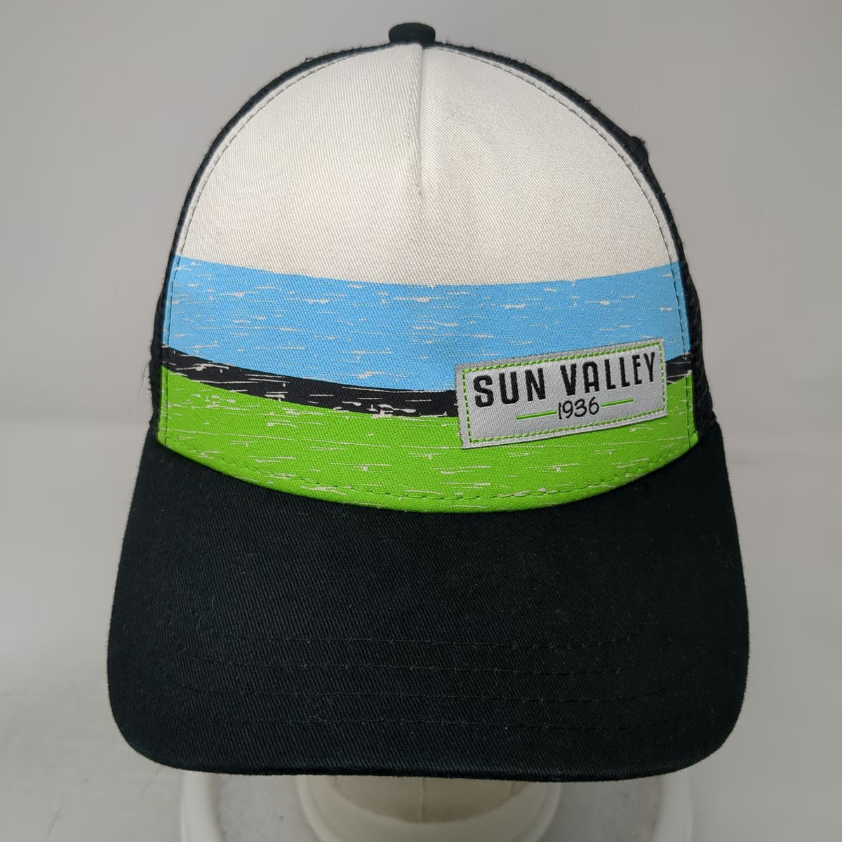 Pukka Trucker Hat Black White Blue Green One Size Sun Valley Idaho Mesh Snapback