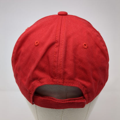 Red Hat Strapback Hat Red One Size Adjustable Embroidered Vented Holes 6 Panel
