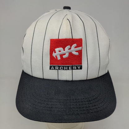 PSC Archery Men's Snapback Hat White Striped Adjustable Embroidered Logo