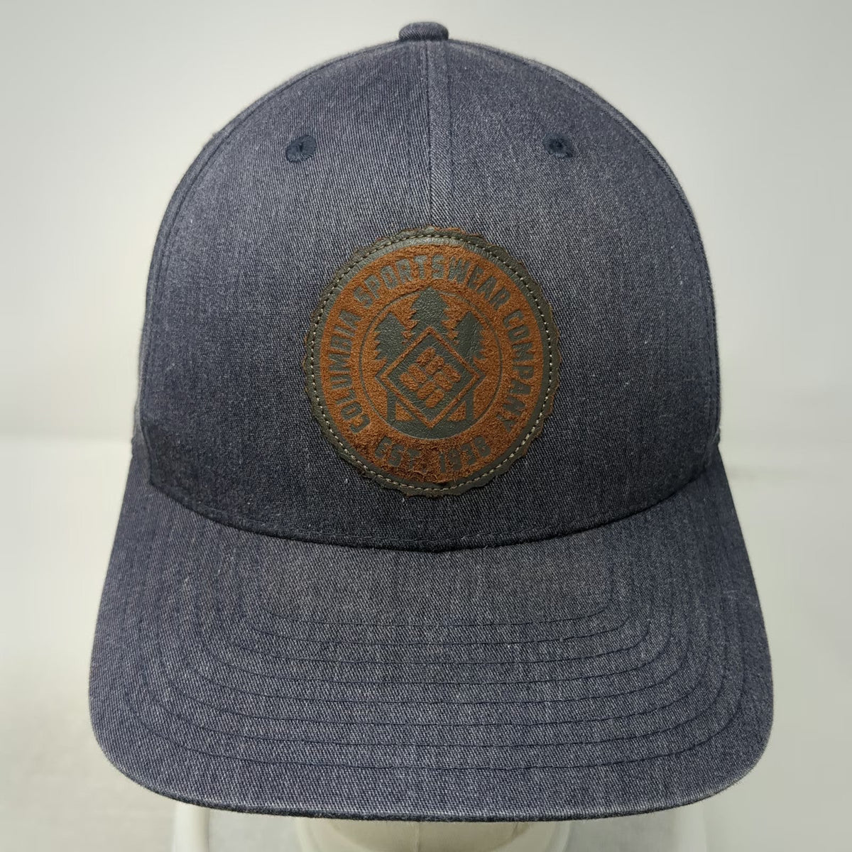 Columbia Snapback Blue One Size Leather Patch Denim Sportswear Hat Adjustable