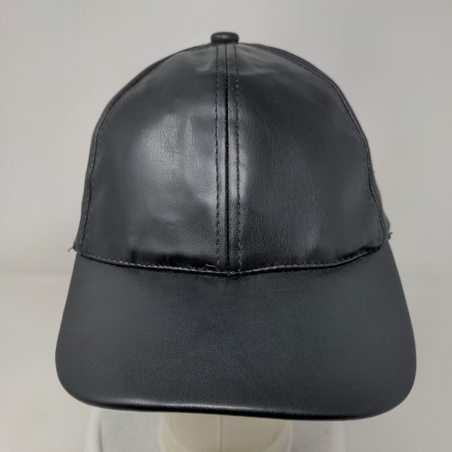 Unbranded Vegan Leather Strapback Hat Black One Size Adjustable Blank