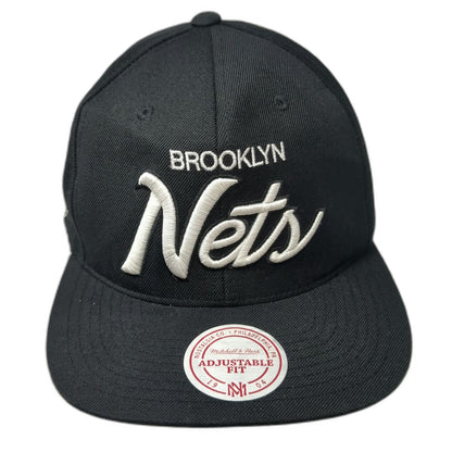 Brooklyn Nets NBA Mitchell & Ness Black One Size Hat Cap Flat Brim Slideback