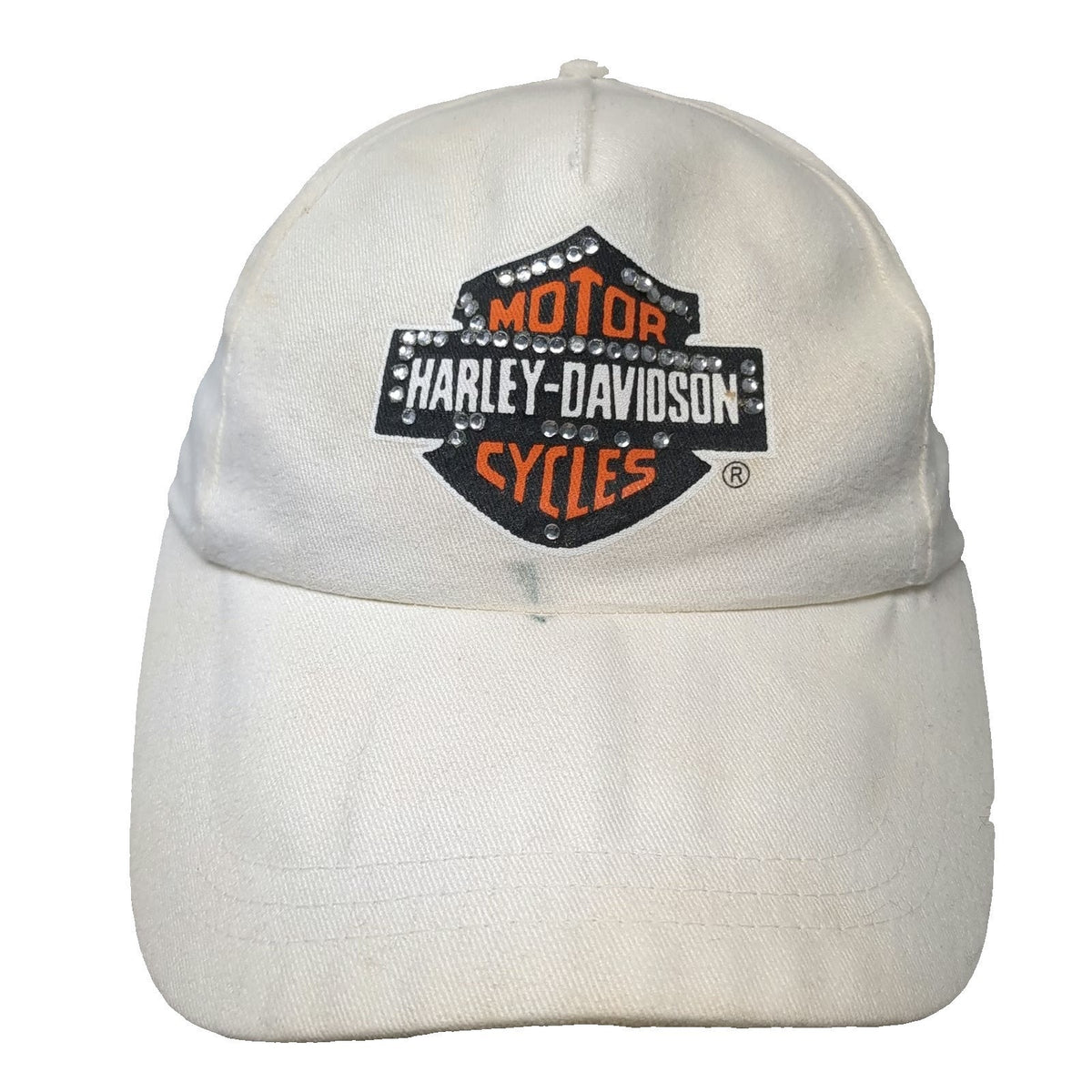 Harley-Davidson 5 Panel White One Size Hat Rhinestone Studded Strapback Cotton