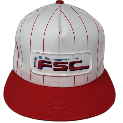 K-Products 5 Panel White Red Hat One Size Pinstripe FSC Logo Patch Snapback