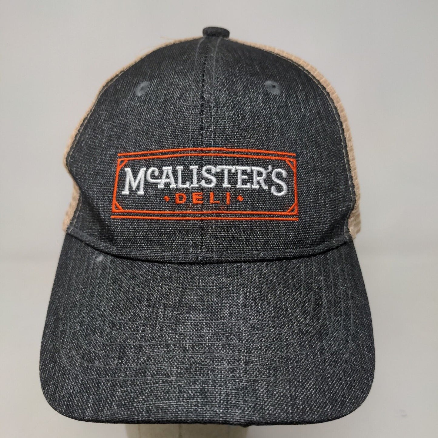 McAllisters Deli Men's Strapback Mesh Back Hat Gray Tan Employee Uniform Logo