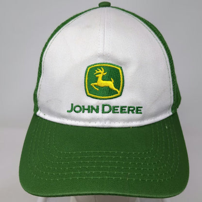 John Deere Trucker Hat Green White One Size Mesh Back Snapback Logo Farming Hat