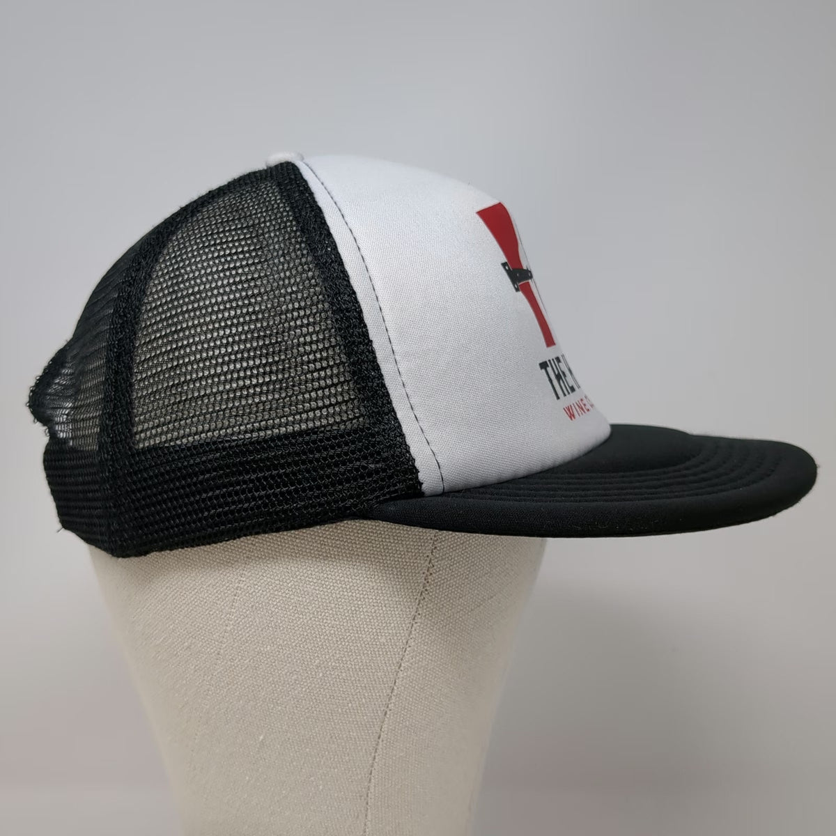 District Trucker Hat Black One Size Mesh Back The Hinge Wine Cellar Graphic
