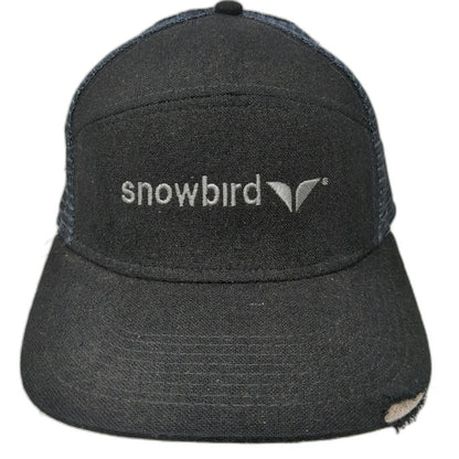Snowbird Trucker Hat Black One Size 5 Panel Mesh Snapback Ski Resort Utah Logo