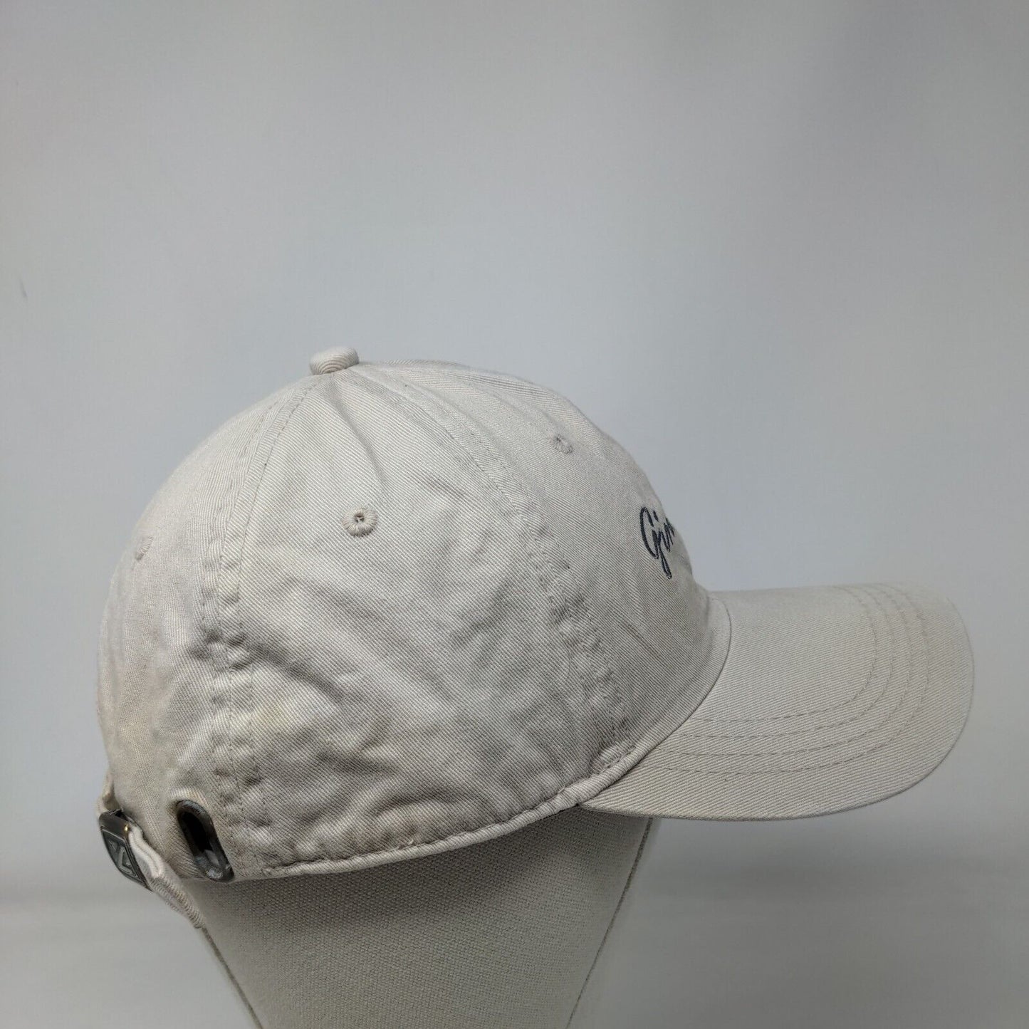 Ginn Open Slideback Hat Tan One Size Classic Cut Embroidered Ahead Vintage