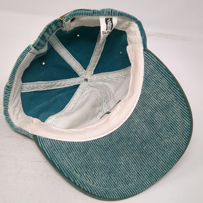 Six Flags Baseball Cap Green One Size Acid Wash Corduroy Suede Slideback Hat
